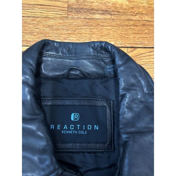 Kenneth Cole Reaction Mens Soft Leather Jacket Size Large Black Full Zip Lined - Picture 5 of 9